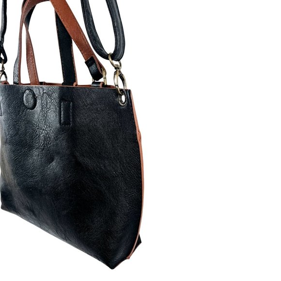 Bass Womens Tote Black Pebbled Faux Leather Shoulder Bag Option Coin Purse - Picture 6 of 10